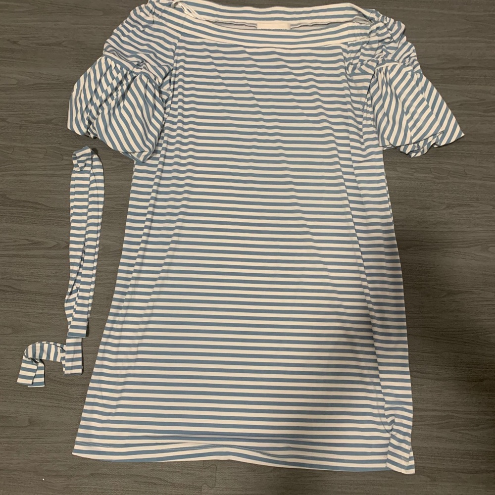 Donna Morgan off the shoulder  stripe dress (10)